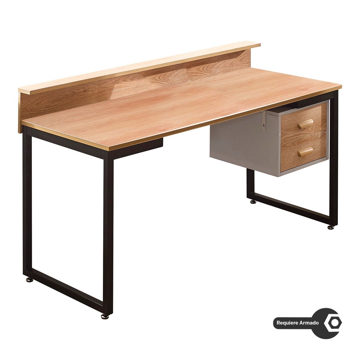 NECTAR - Escritorio de Madera de Acacia y Metal Negro con 2 Cajones Moderno y Funcional 140x62x85 cm