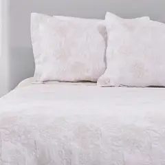 NINA HERRERA - Cubrecama Jacquard Hortensias Blanco/Beige 2 Plazas