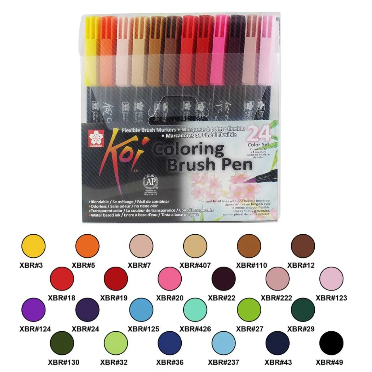 SAKURA - Set 24 Marcadores Koi Lettering Acuarelables Punta Pincel