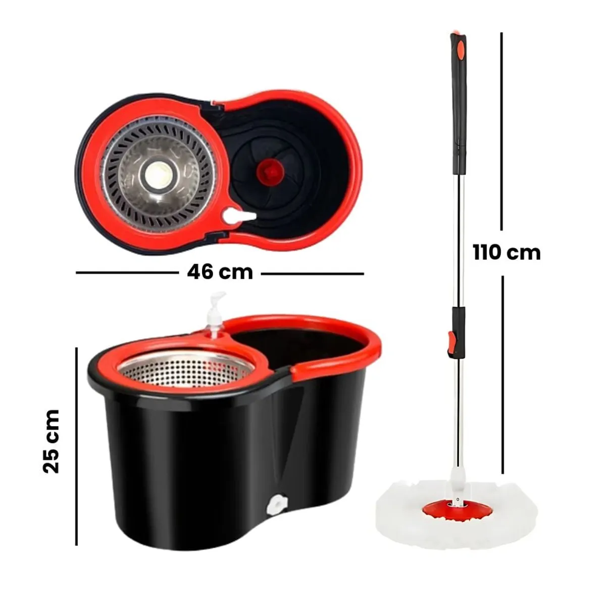 CRUSEC - Mopa Trapeador Giratoria 360 Metalica Negro