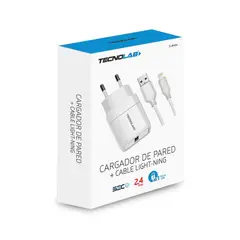 TECNOLAB - Cargador USB 2.4A Con Cable Lightning