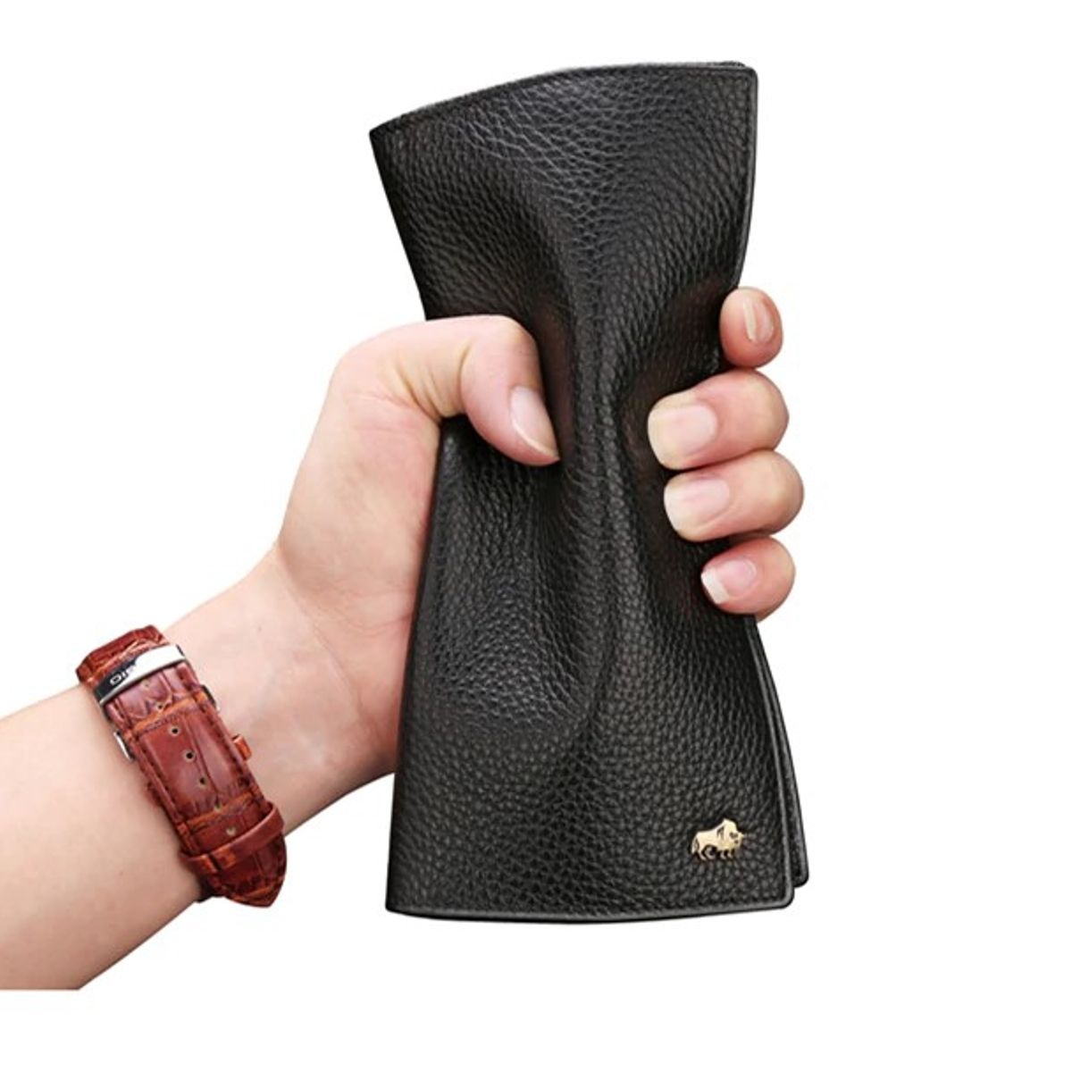 GENERICO - Chequera De Cuero Genuino Delgada Lujo Bison Denim