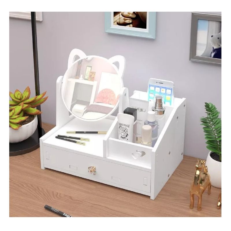 UNIVERSAL - MINI MUEBLE ORGANIZADOR COSMÉTICOS CON ESPEJO GATO
