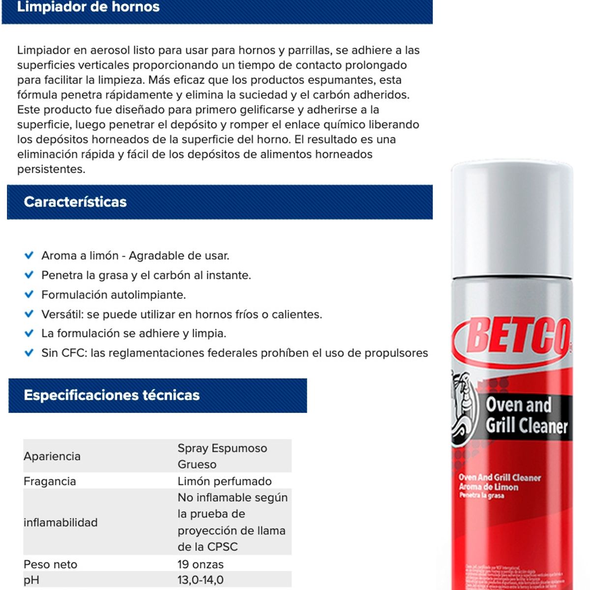 BETCO - Desengrasante En Aerosol Para Parrillas Hornos y Cocinas