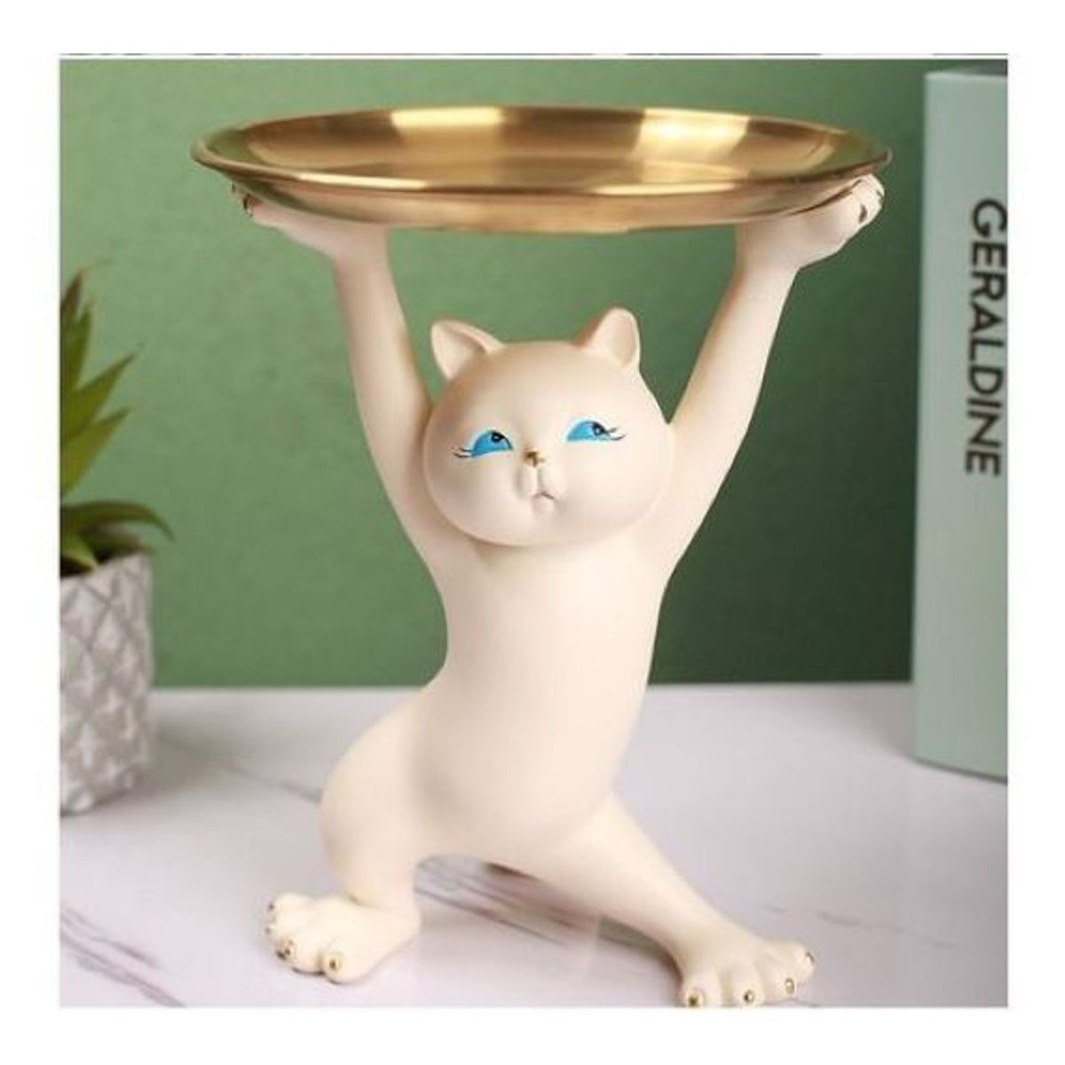 GENERICO - Bandeja De Almacenamiento De Joyas Diseño De Gato - Beige