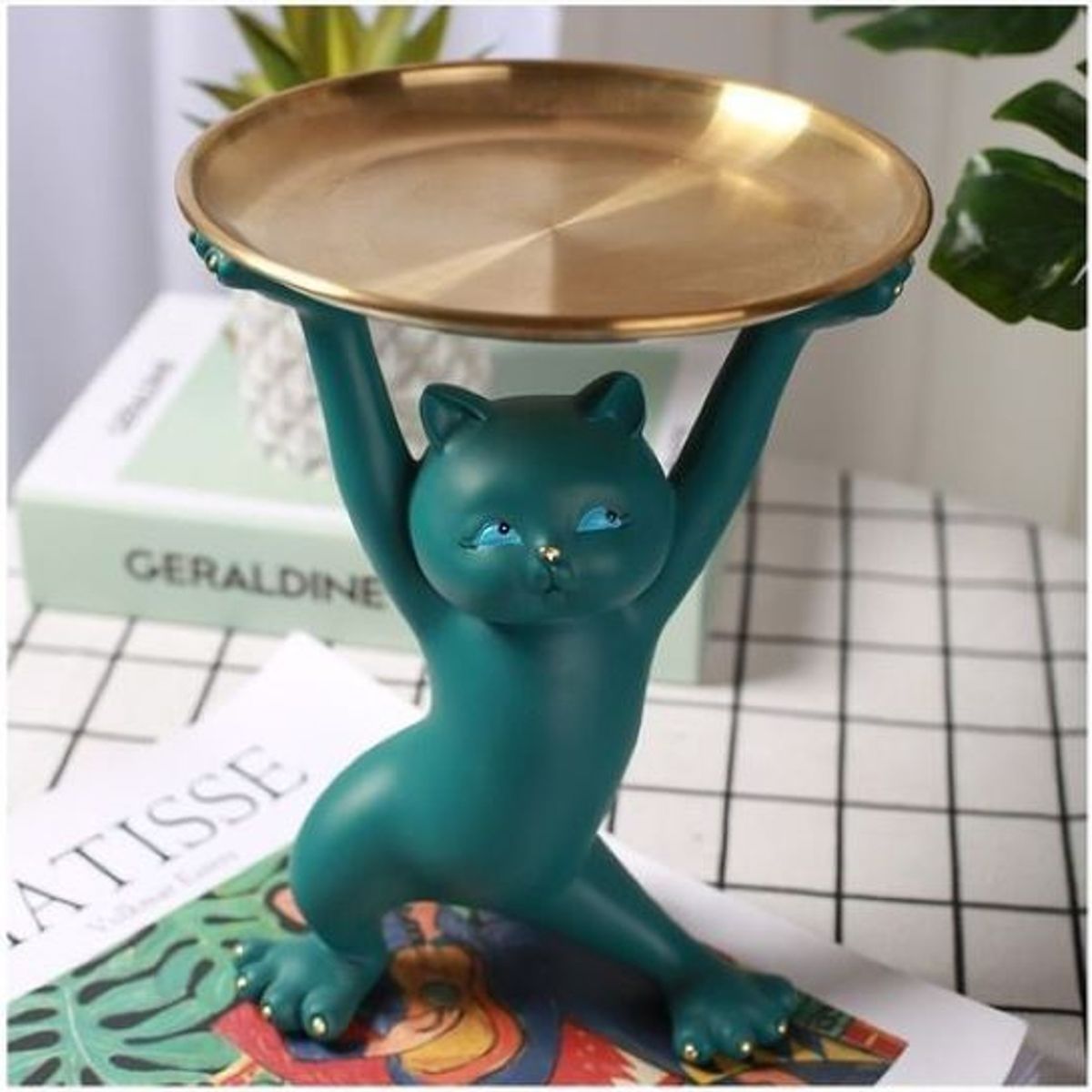 GENERICO - Bandeja De Almacenamiento De Joyas Diseño De Gato - Verde