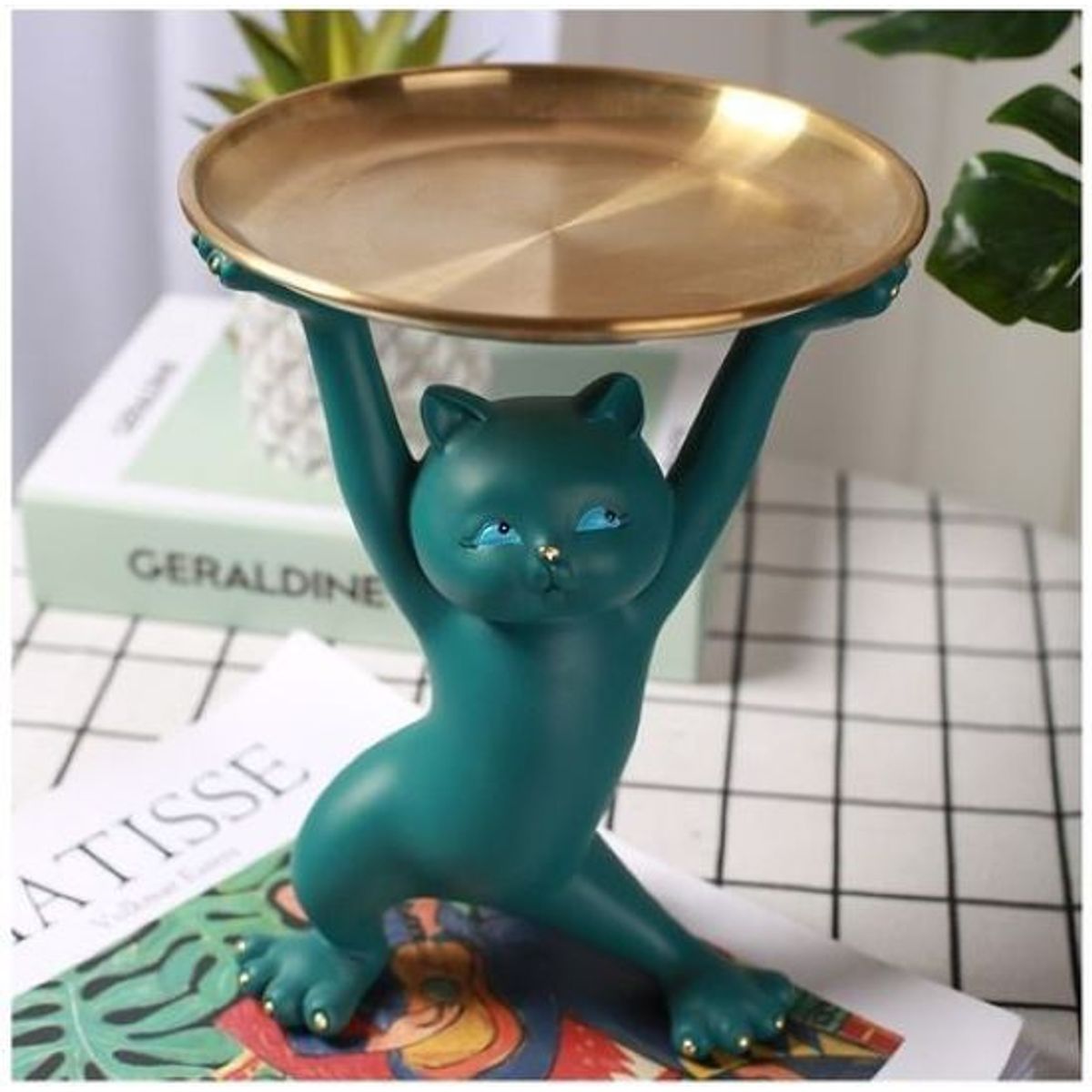 GENERICO - Bandeja De Almacenamiento De Joyas Diseño De Gato - Verde