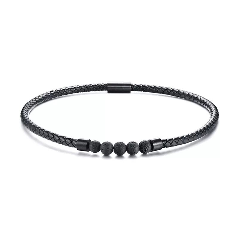 GENERICO - Collar cuero pu piedra volcanica 60cm.