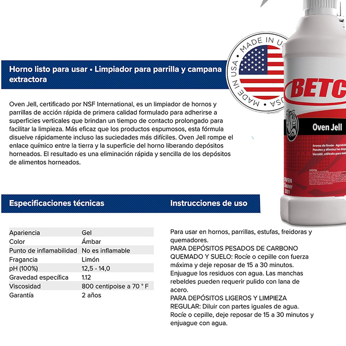 BETCO - Desengrasante Para Parrillas y Hornos Oven Jell 1L