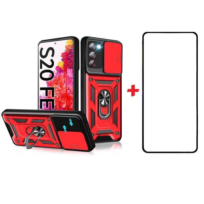 GENERICO - Carcasa Antishock Rojo Para Samsung Galaxy S20 FE Con Lamina Completa