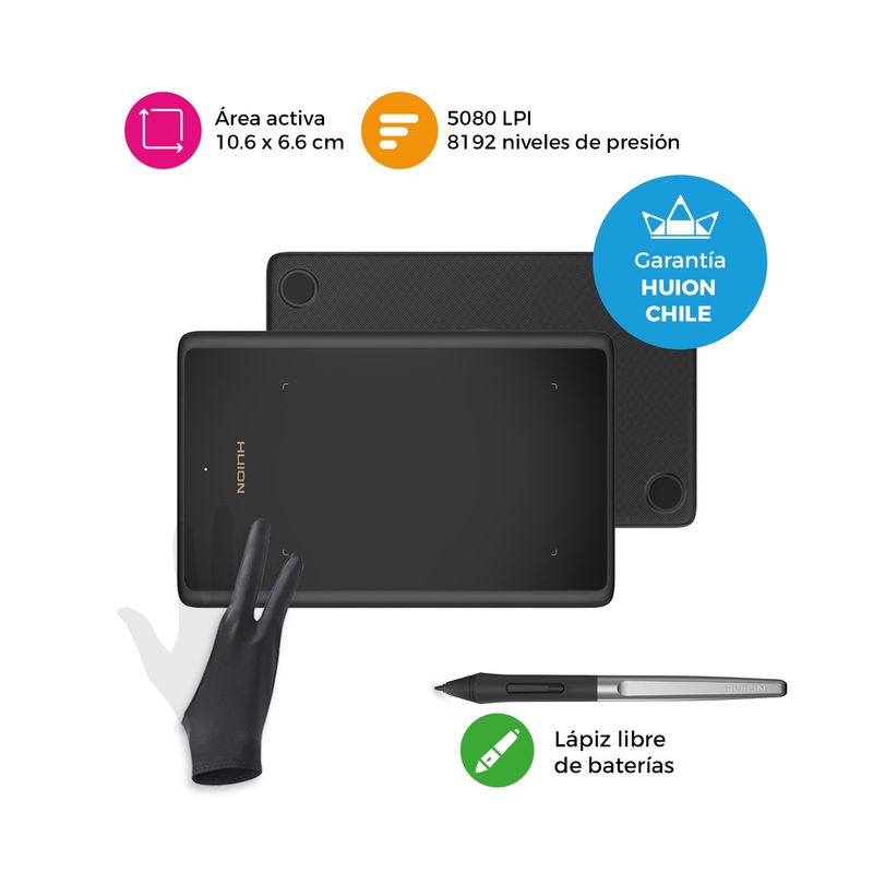 HUION - Tableta Grafica Huion Inspiroy H420X Negro  Guante