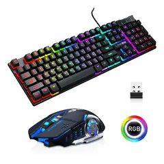 MALIK - Kit Set Gamer Teclado Led Mouse Inalambrico Usb Recargable