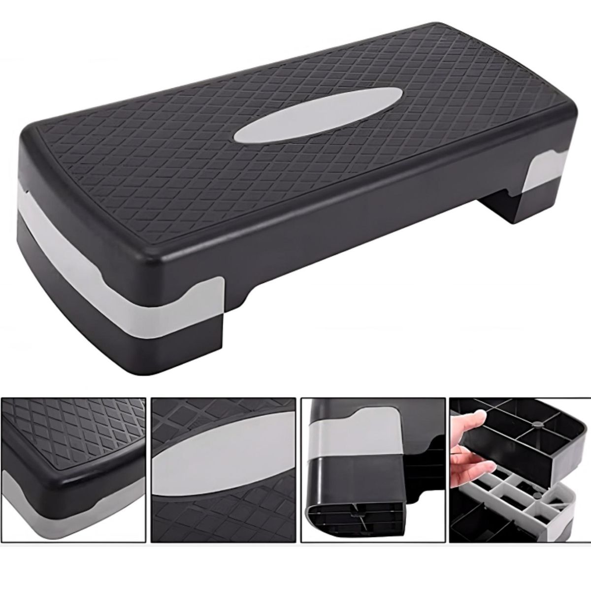 CRUSEC - Step Aerobico 2 Niveles Antideslizante Pilates Fitness negro