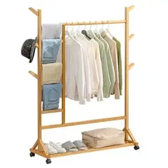 CRUSEC - Perchero 100 Cm Bamboo Claro Con Ruedas Organizador