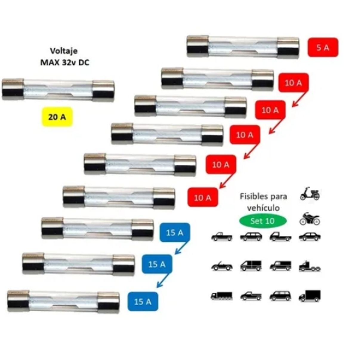 GENERICO - Fusibles De Vidrio Para Coche10 UnidadesFusibles De Vidrio