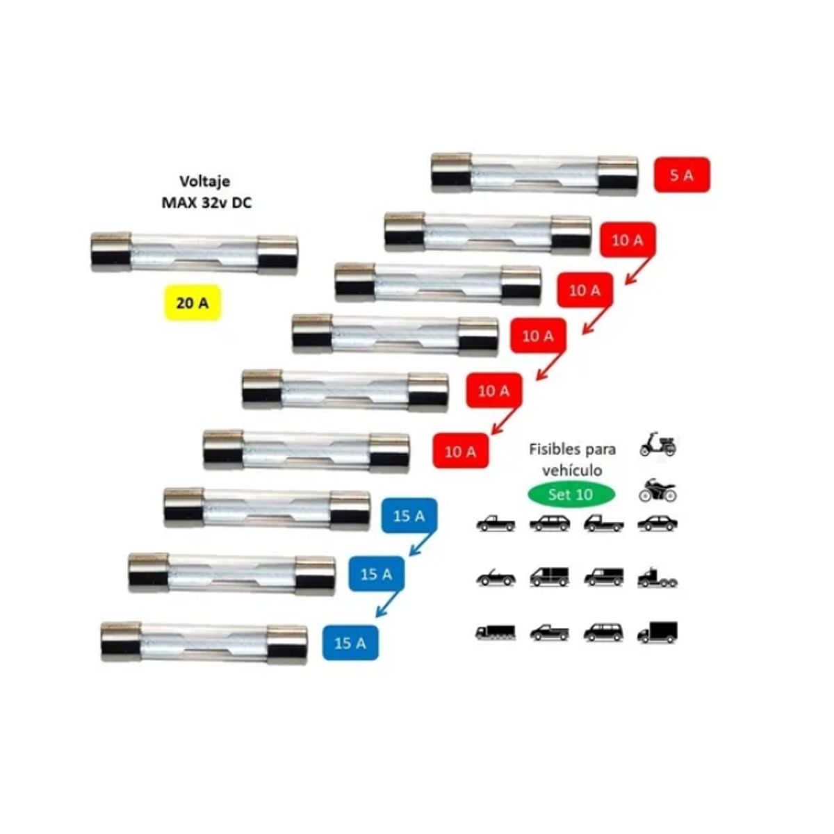 GENERICO - Fusibles De Vidrio Para Coche10 UnidadesFusibles De Vidrio