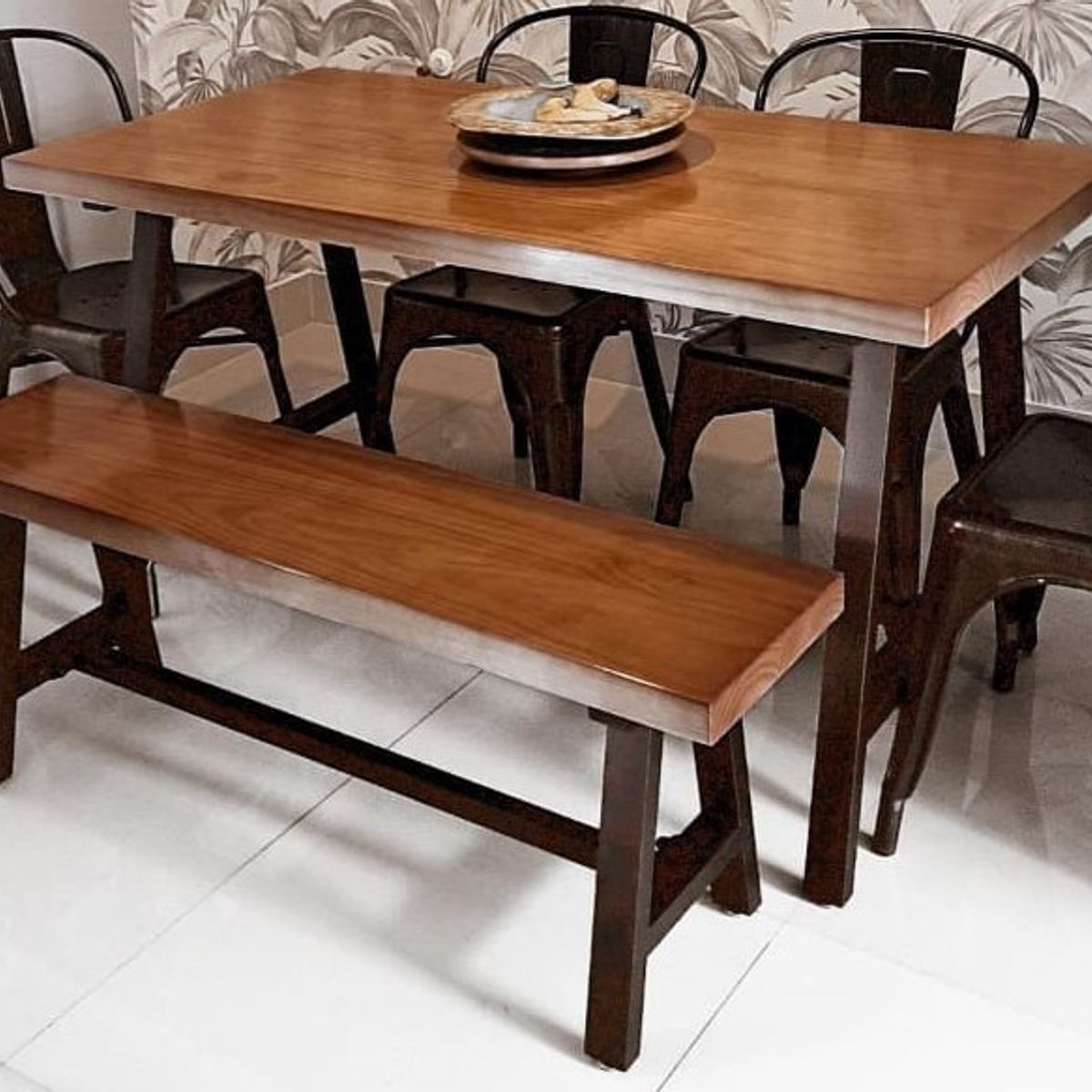 GENERICO - Banca Madera Hierro Modelo Oslo 120x30 cm