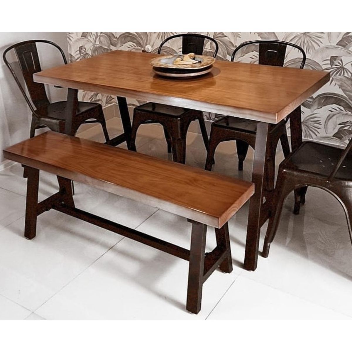 GENERICO - Banca Madera Hierro Modelo Oslo 120x30 cm