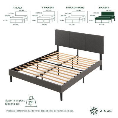 Imagen 2 del producto Base de cama CAMBRIL con respaldo 2 plazas150x190x30cm