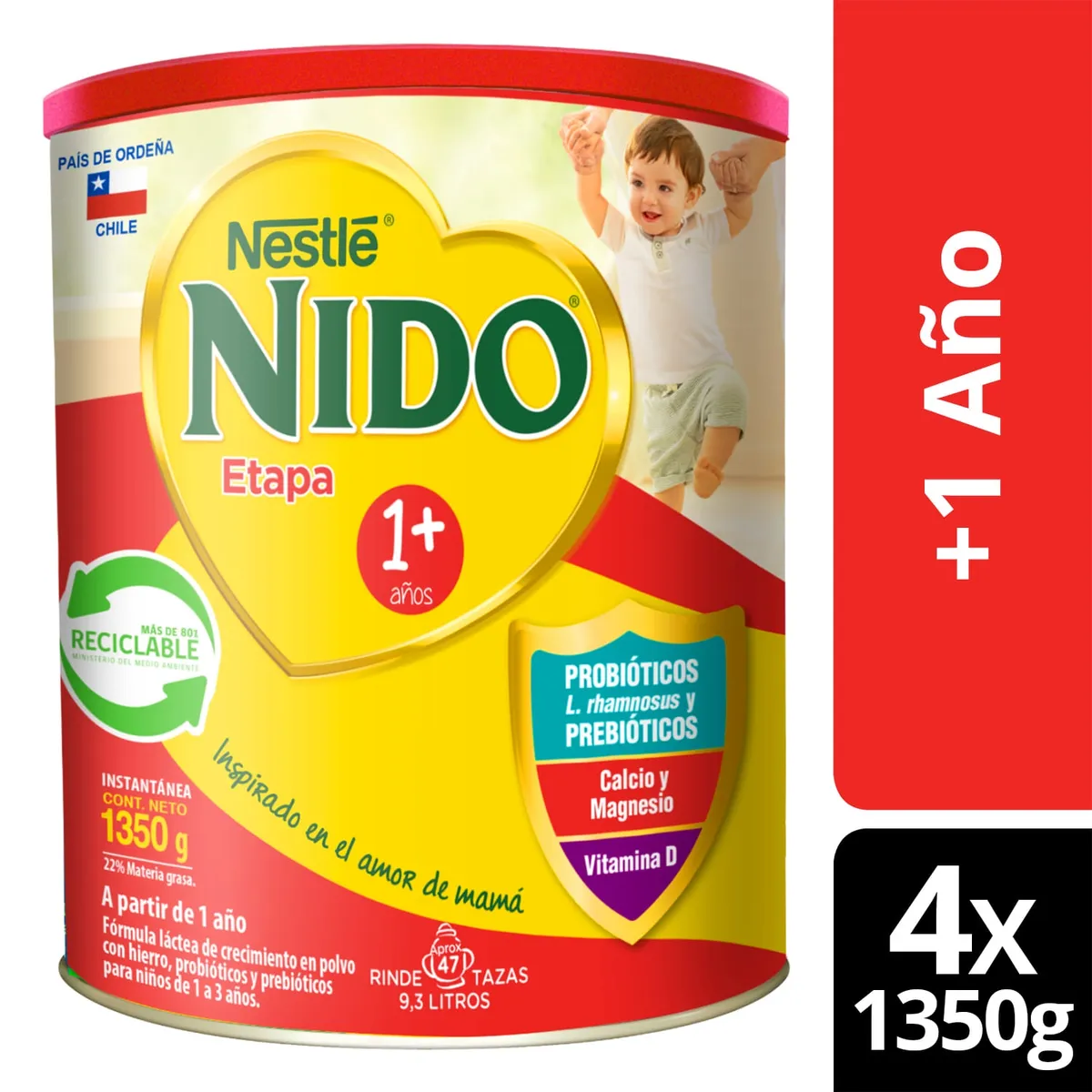 NESTLE - Leche Nido 1+ Protectus® 1350g Pack X4