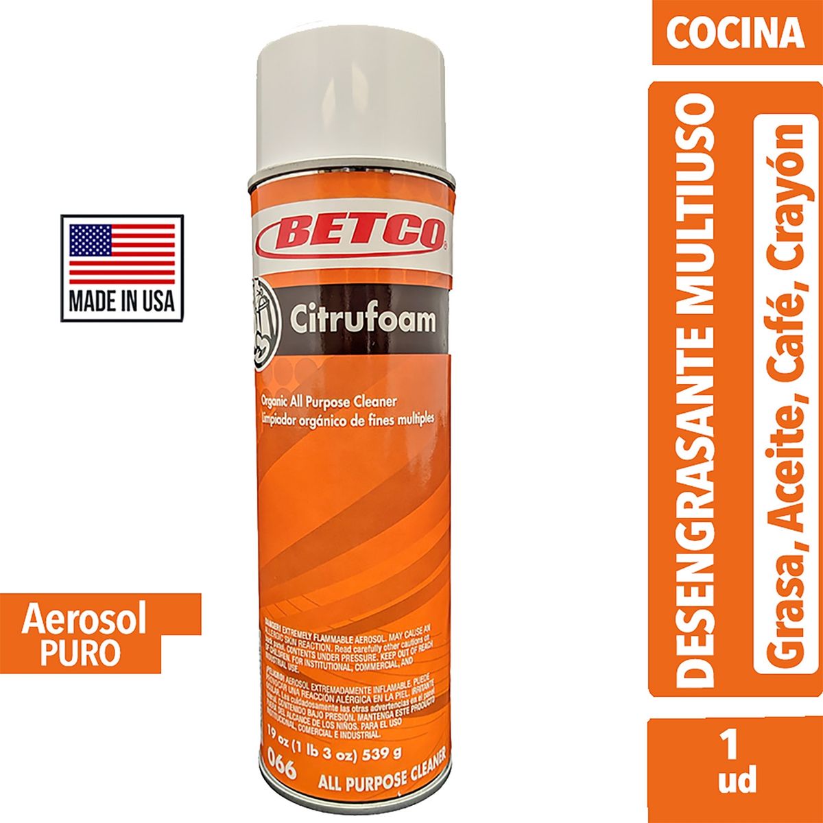 BETCO - Desengrasante En Aerosol Multiuso Citrufoam