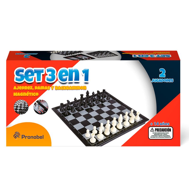 NOBEL TOYS - 3 En 1 Magnetico Deluxe (Ajedrez; Dama y Backgammon)