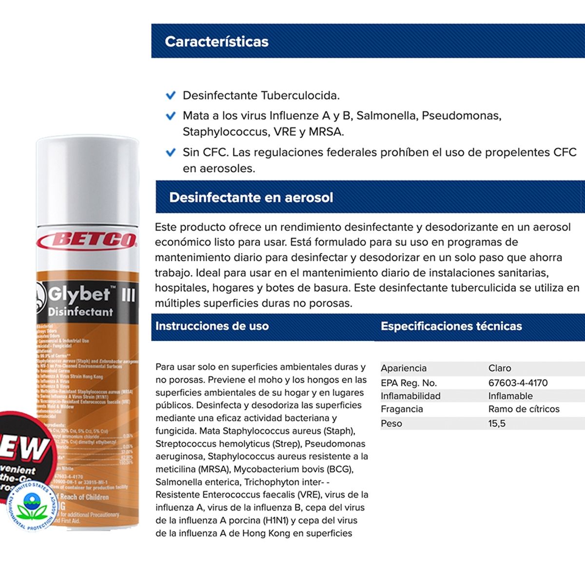 BETCO - Desinfectante En Aerosol Industrial Glybett