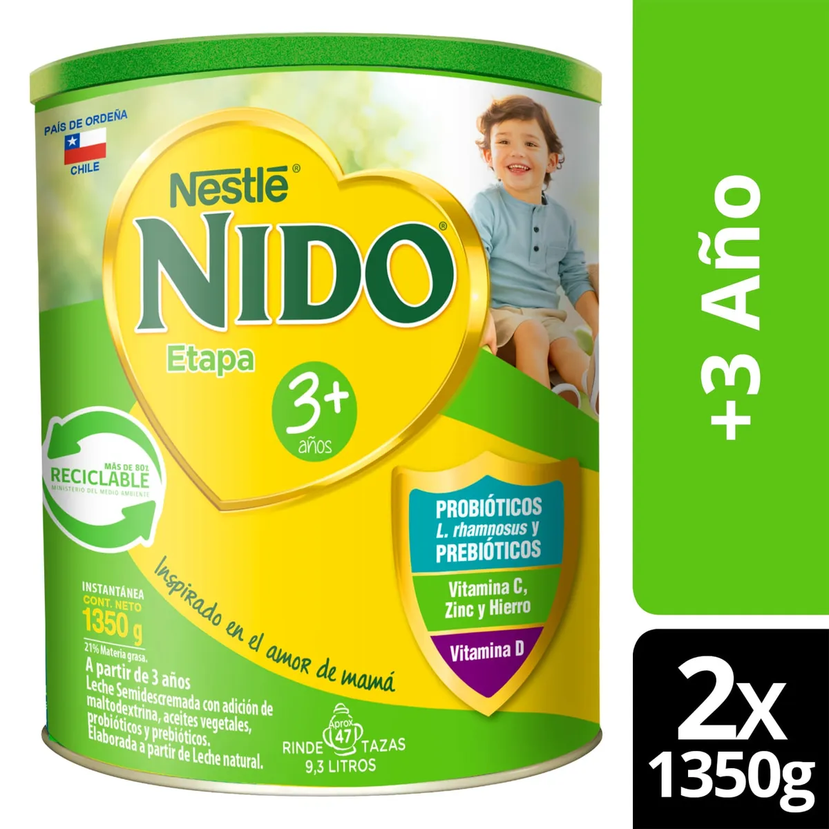 NESTLE - Leche Nido 3+ Protectus® 1350g Pack X2 Sabor Natural