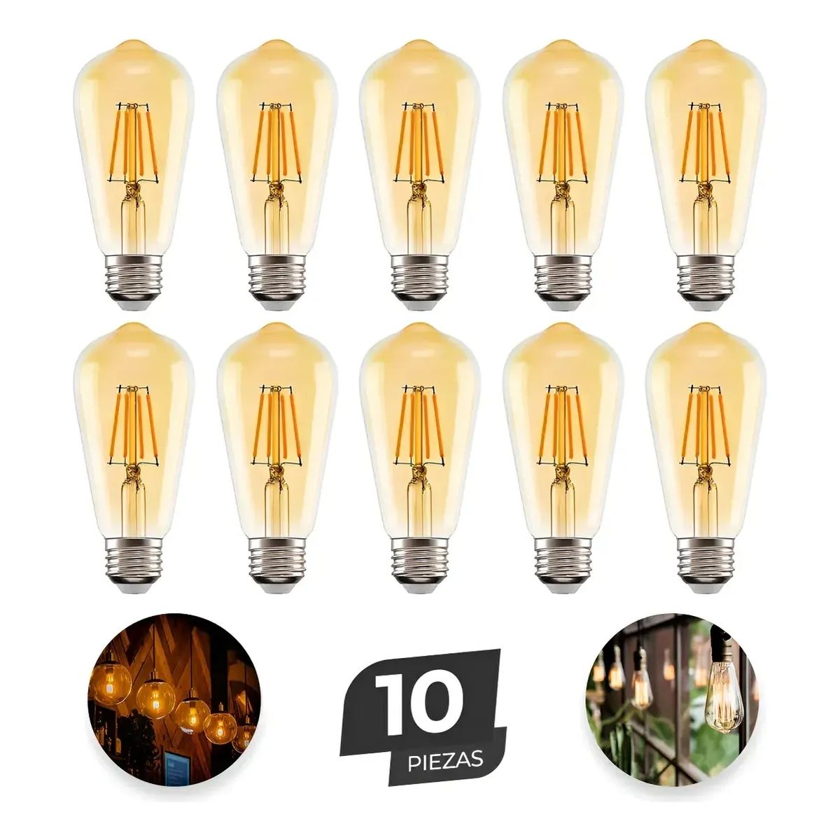 GENERICO - Bombillos Vintage Filamento LED 10x E27 Decoración  Luz Cálida 4w FIGOIMPORT