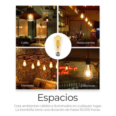 Imagen 2 del producto Bombillos Vintage Filamento LED 10x E27 Decoración Luz Cálida 4w FIGOIMPORT