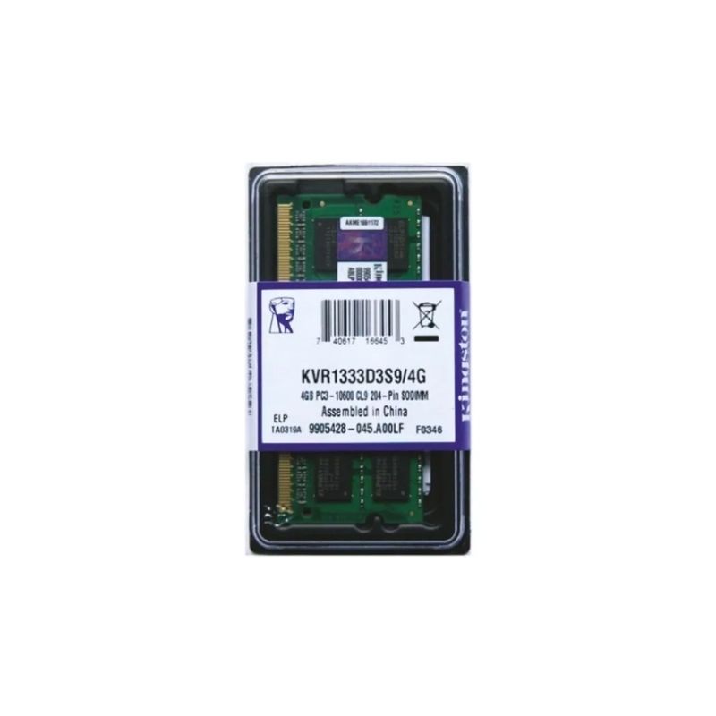 KINGSTON - Memoria Ram 4GB 1333Mhz Notebook Kingston SODIMM KVR1333D3S94G