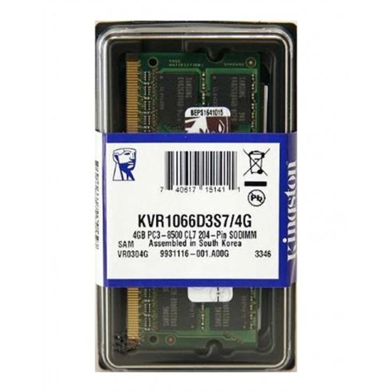 KINGSTON - 4GB DDR3 PC3-8500 1066Mhz Memoria Ram Kingston Sodimm
