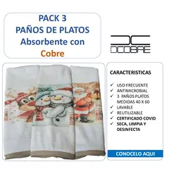 DCOBRE - Paño de loza Cobre 3 unid. Navidad