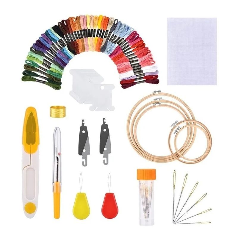 GENERICO - Set Bordado 50 Hilos Telas Agujas Bastidores Con Accesorios