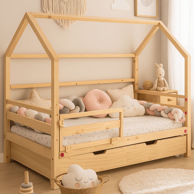 MPA DECOHOGAR - Cama infantil de madera, Base Cama Cajonera Casita bh - 1 plaza