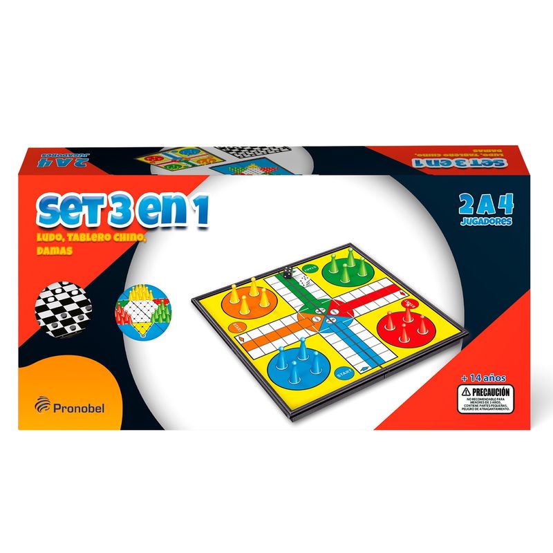 NOBEL TOYS - Set 3 En 1 Magnetico Tablero (Dama; Tablero Chino; Ludo)