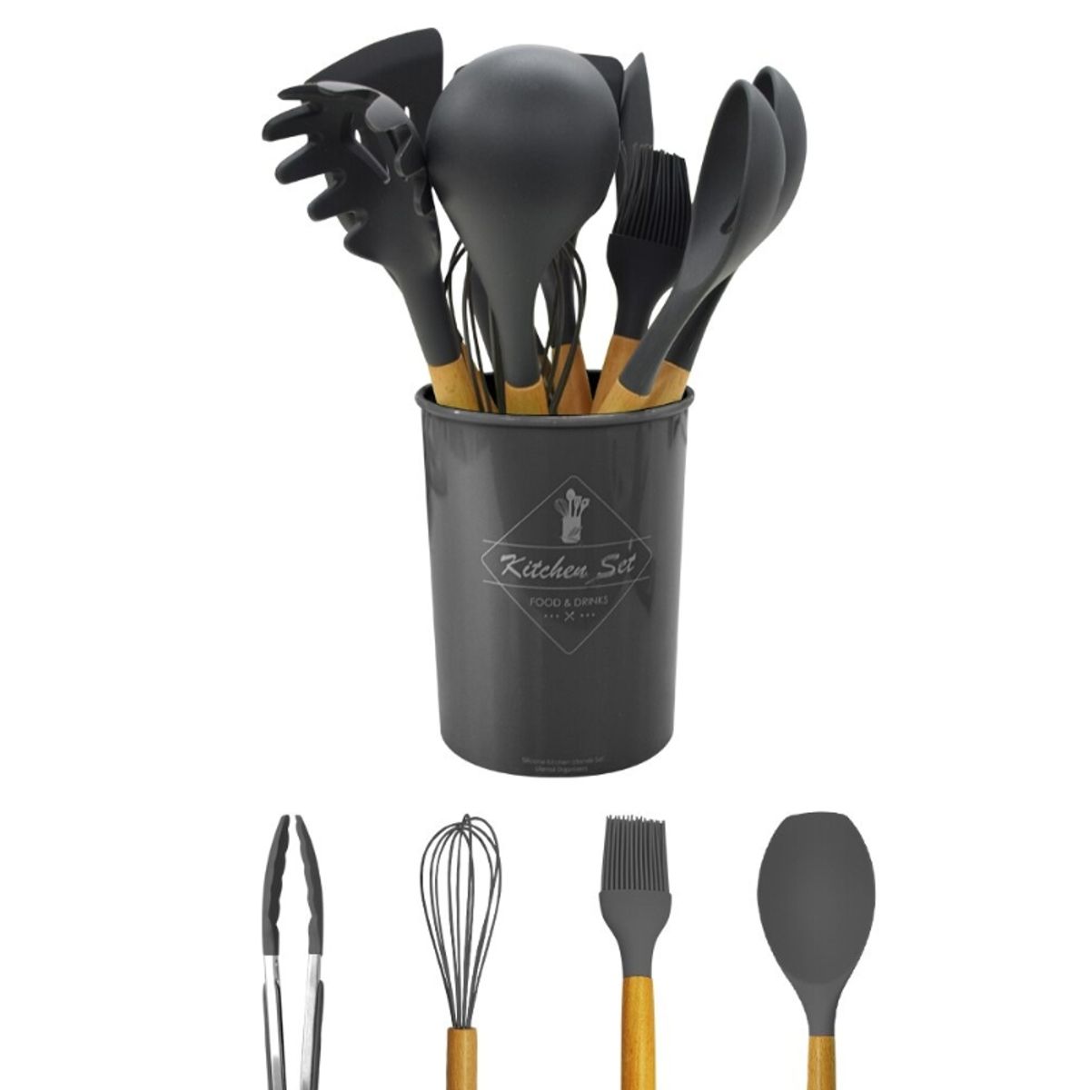 GENERICO - Juegos utensilios silicona para cocina 10 piez. color gris