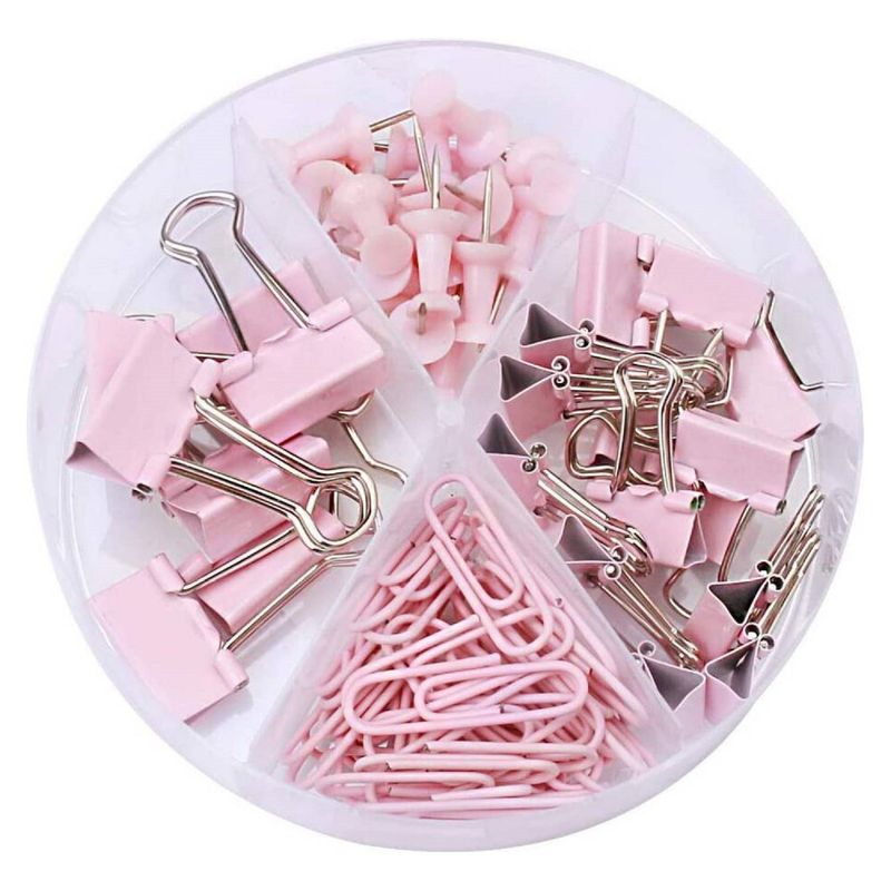 DELI - Set de oficina Push Pins Clips y Doble Clips Rosado