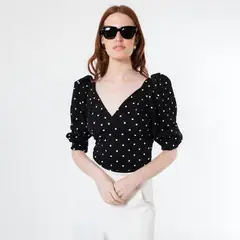 NATALIA SEGUEL - Polera Margaret Negro Lunares Natalia Seguel.