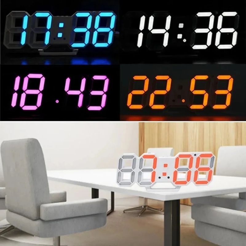 GENERICO - Reloj 3D Digital Led de Pared o Escritorio Multifuncional LUZ AZUL