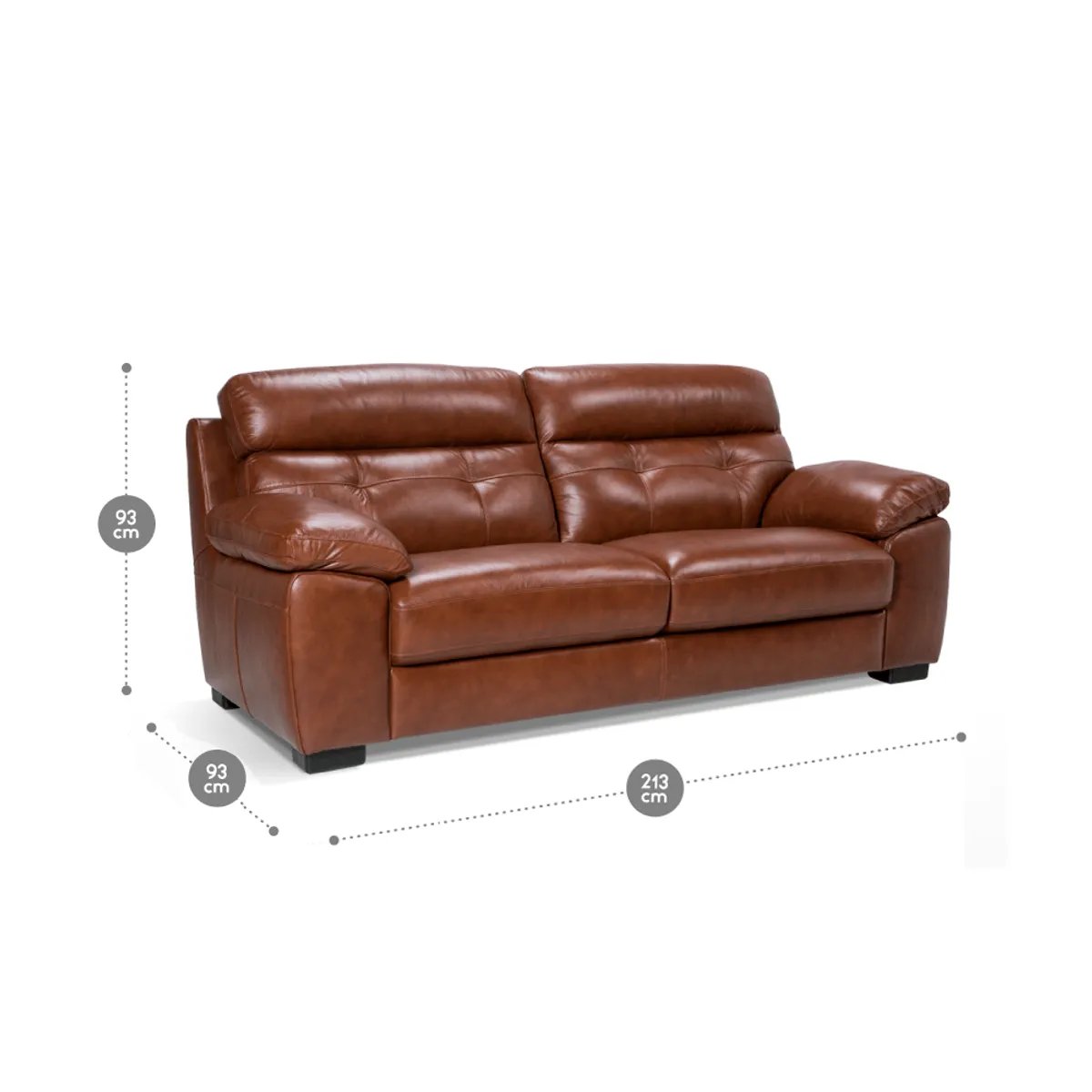 ROSEN - Sofá Rosen Flaminio 3 Cuerpos Cuero Caramelo