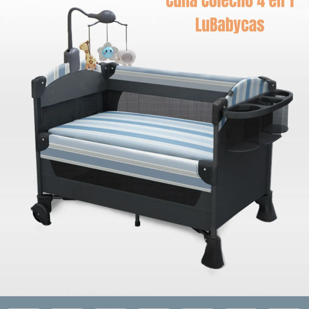 LUBABYCAS - Cuna Colecho Corral Mecedora 4 En 1 Lubabycas Azul