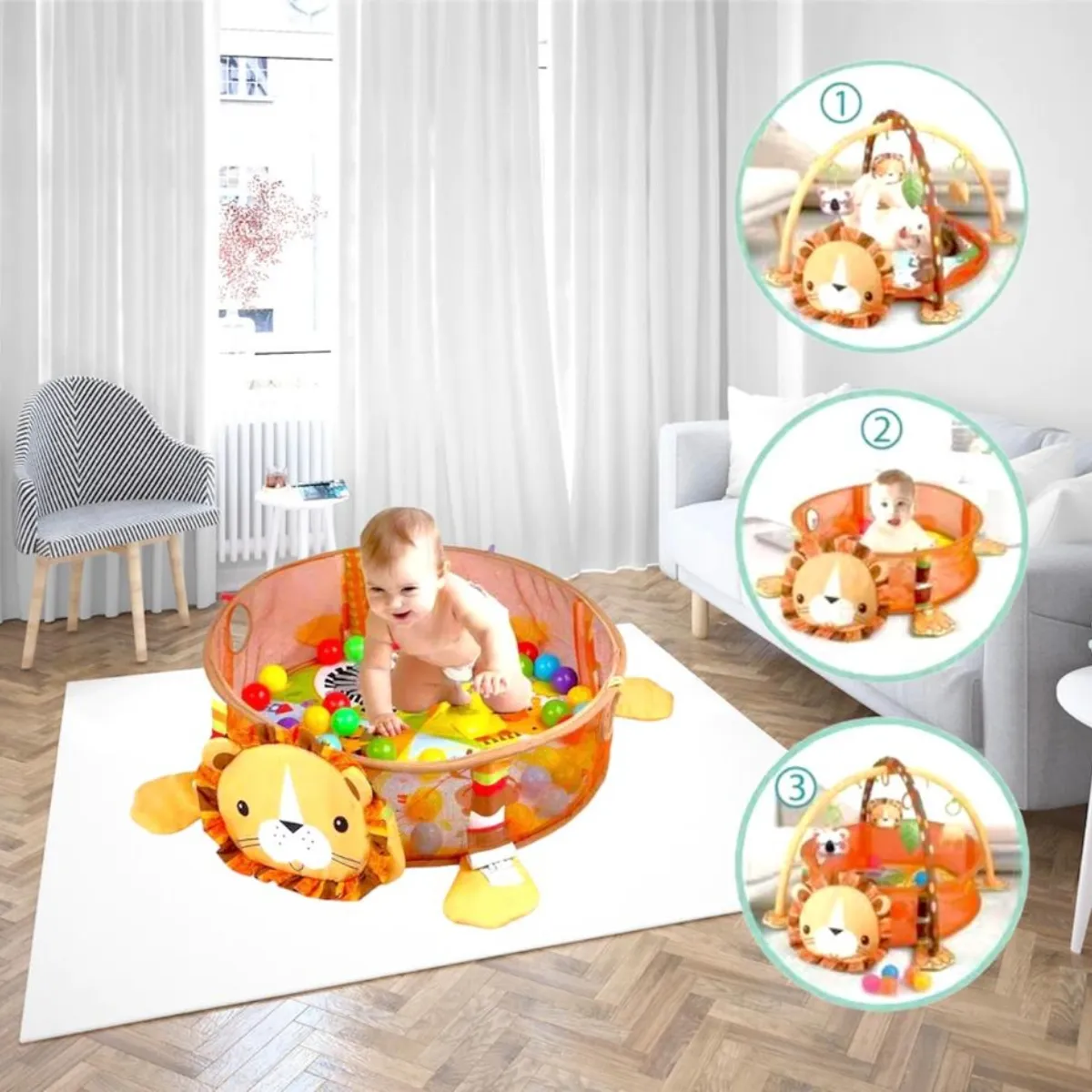 LUBABYCAS - Gimnasio Bebé 3 En 1 Con Pelotitas Lubabycas