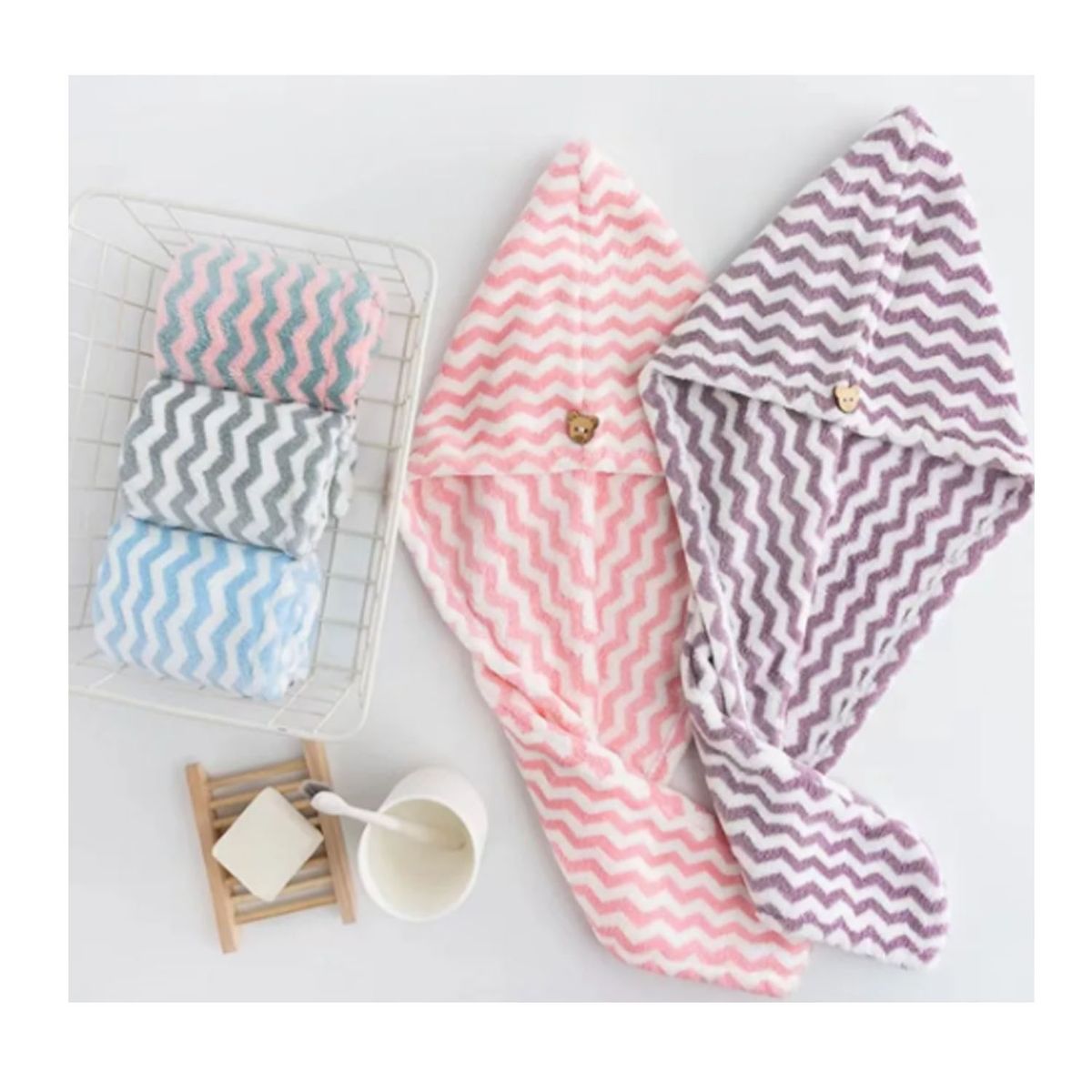 EVERSO - Toalla De Microfibra Turbante Cabello Secado Rapido Rayas