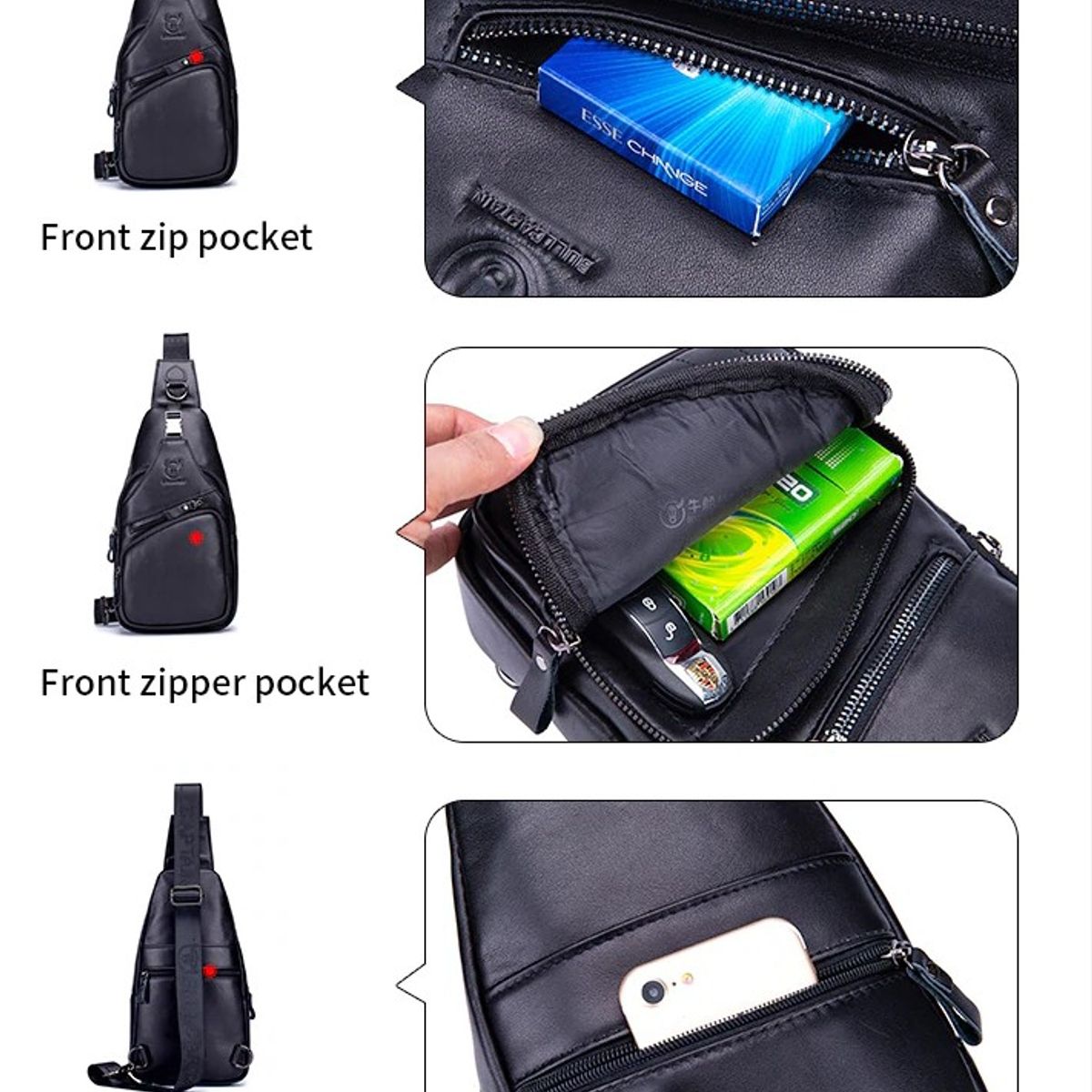 GENERICO - Bolso Bandolera Hombre Cuero Genuino Bull Captain Mod Cross