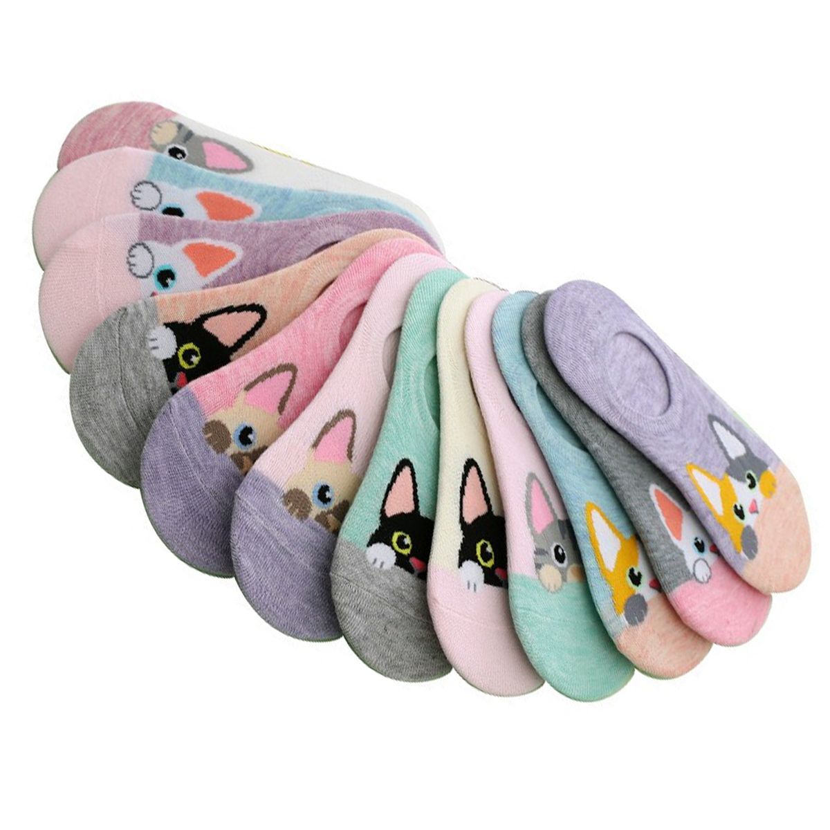 EVERSO - Pack 12 Calcetín Mujer Invisible Con Diseño.