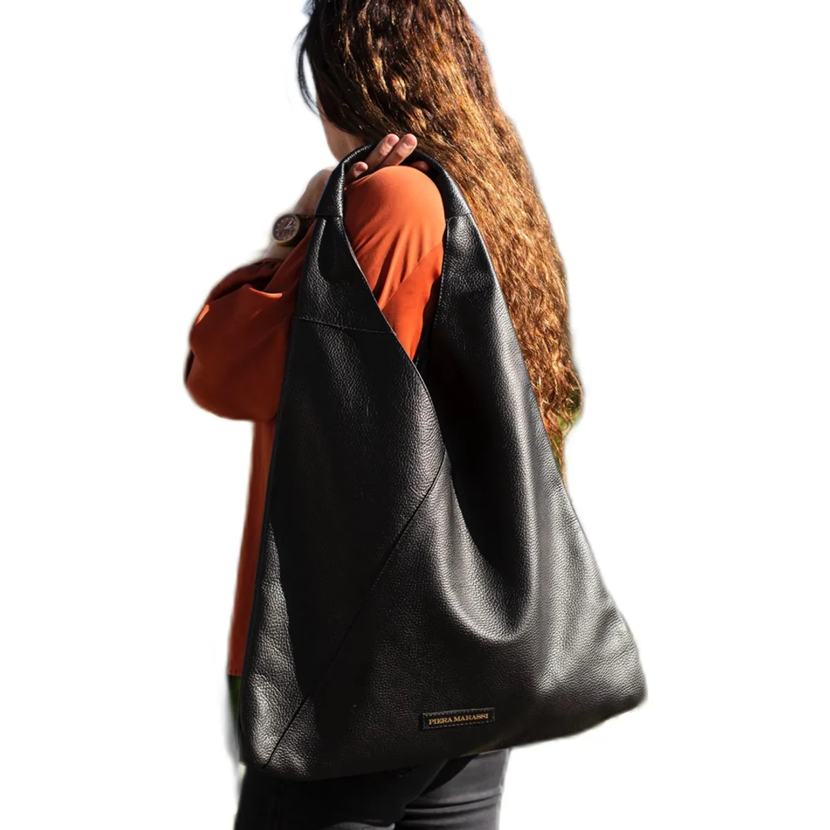 PIERA MARASSI - Cartera Piera Marassi cuero natural genuino Modelo Roberta negra