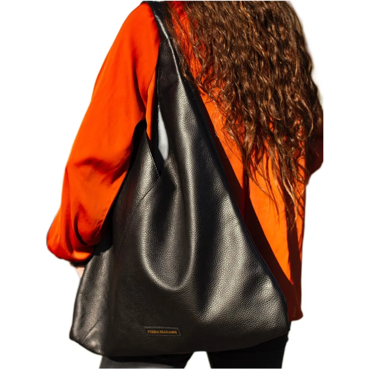 PIERA MARASSI - Cartera Piera Marassi cuero natural genuino Modelo Roberta negra