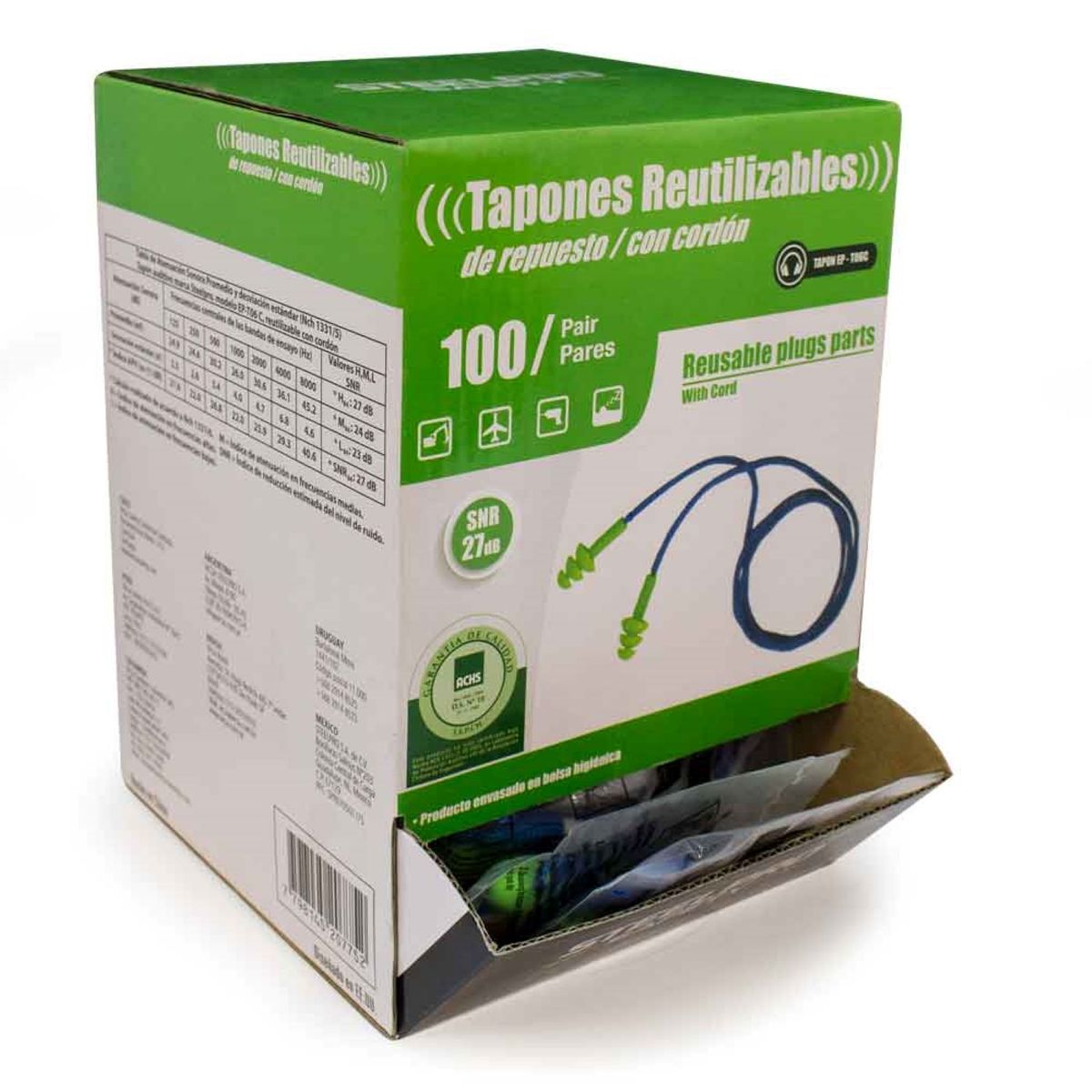 STEELPRO - Tapón Auditivo Tpr Ep-T06C En Bolsa (100 Pares)