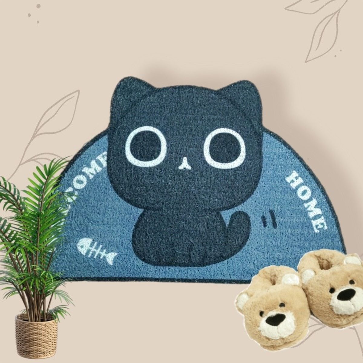 GENERICO - Limpiapiés Alfombra: Bienvenida Mascota Cocina Baño 6 GATO NEGRO